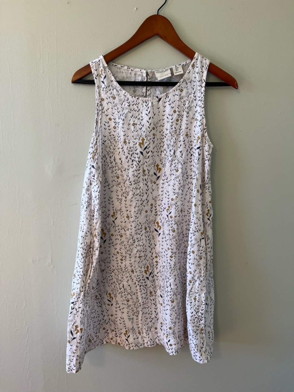 Rachel Zoe Linen White Sleeveless Mini Dress with Navy and Yellow Floral Print